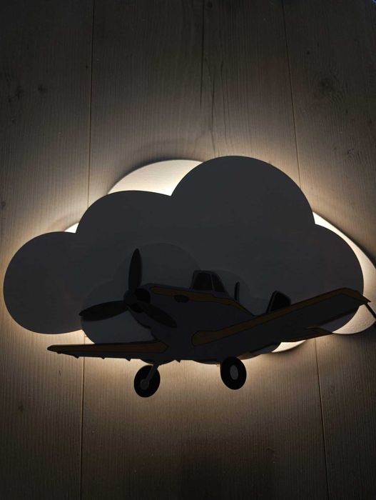 lampka nocna SAMOLOT W CHMURACH led drewniana