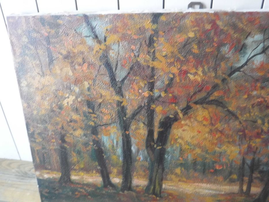 Piękny sygnowany obraz olejny na płótnie Jesień 70 x 49,5 cm ZOBACZ