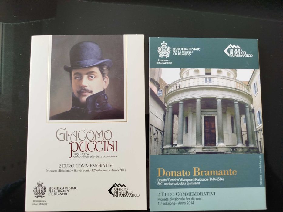 2 Moedas Comemorativas (2014) – Giacomo Puccini e Donato Bramante