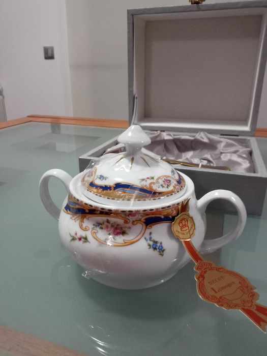 Açucareiro e Colher Novos em Porcelana Limoges