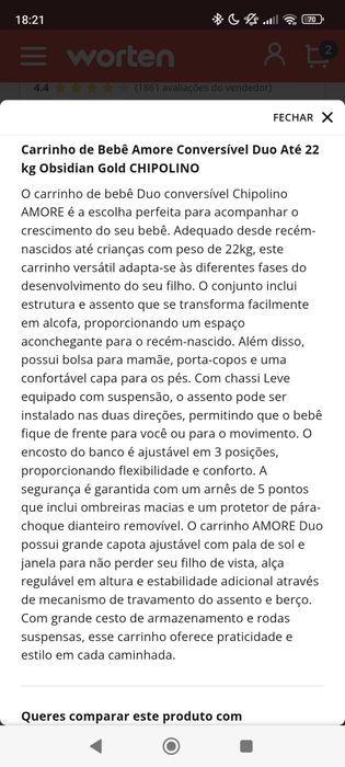 Carrinho de bebe até 22 kg