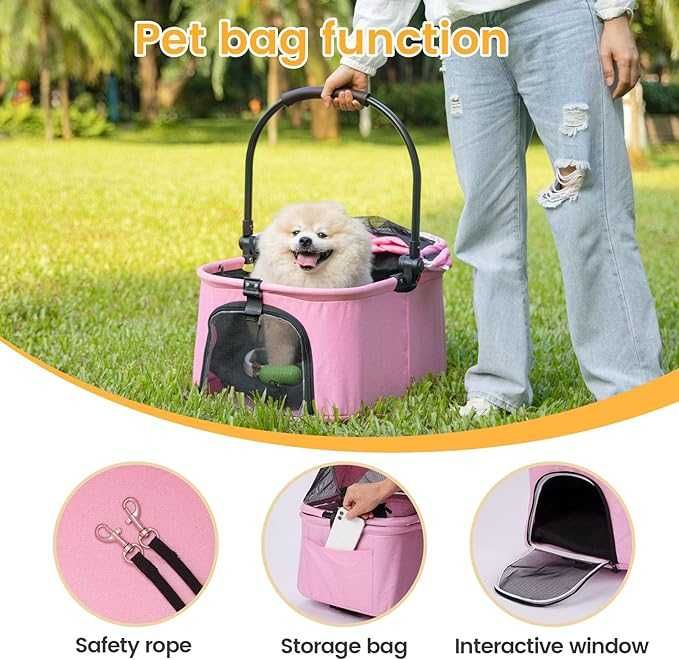 Wózek dla psa kota 2w1 różowy do 40kg