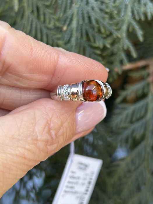 Срібний набір з золотом і бурштином сережки+каблучка