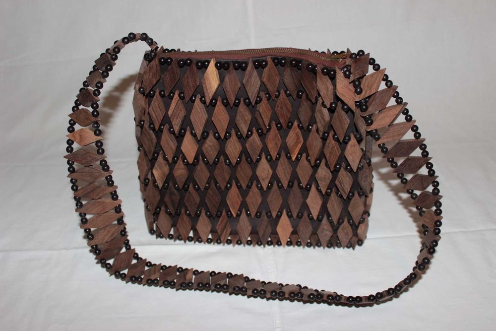 Mala de ombro - Em madeira - Vintage Retro