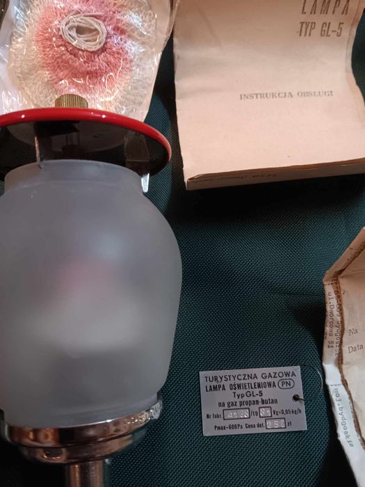 Lampa gazowa prl nowa z papierami
