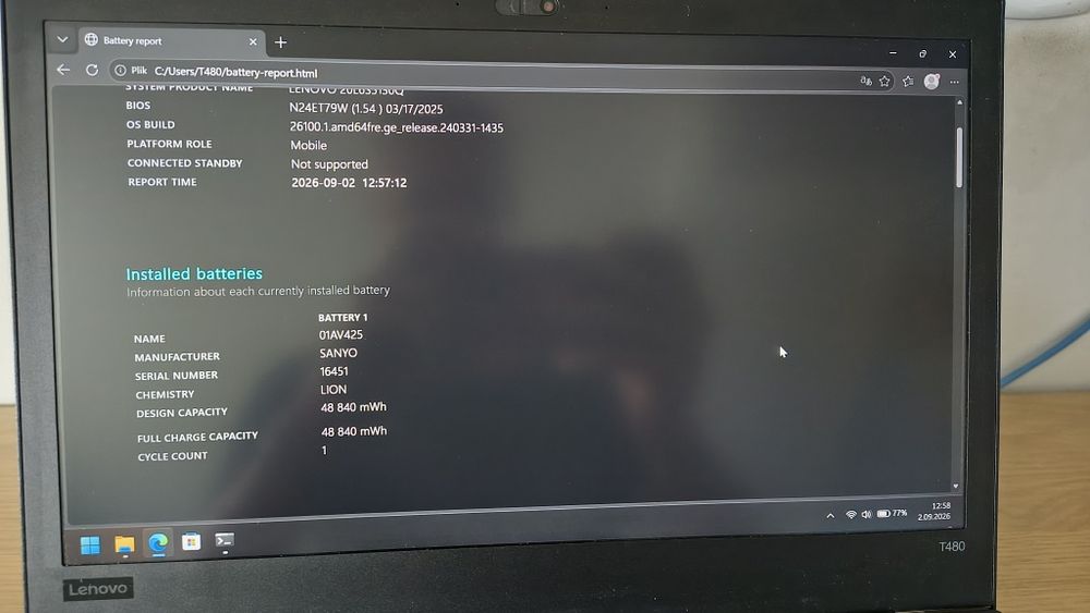Thinkpad T480 NOWA BATERIA