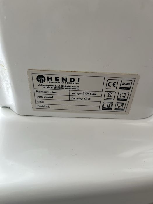 Mikser planetarny HENDI 6,65L 650W | Misa + hak + rózga + mieszadło | 226261