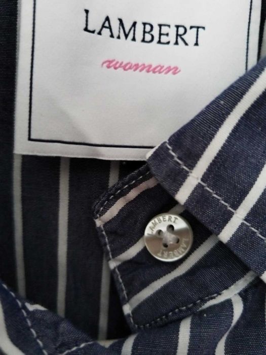 Lambert koszula w paski granatowa biała bawełna basic dobry skład
