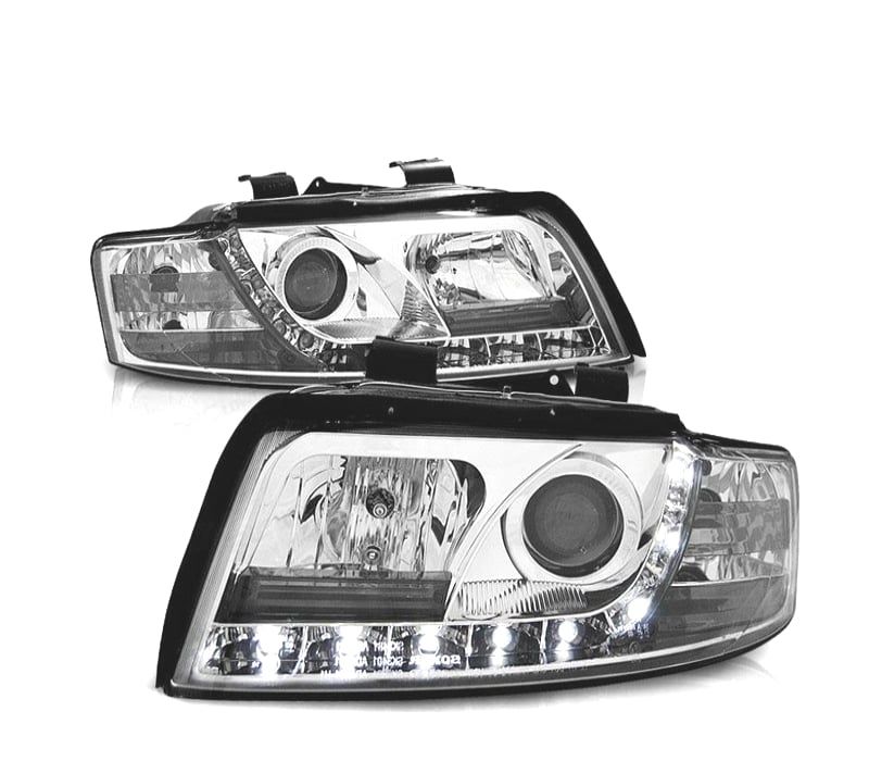 FARÓIS AUDI A4 B6 00-04 LUZ LED DIURNA FUNDO CROMADO