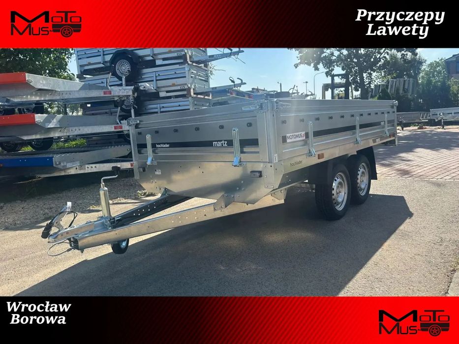 Martz Przyczepa Martz Hochlader 300/2 DMC 750 kg 300x150x40 2 osie koła pod spodem mocna wszystkie burty otwierane  Nowa przyczepa Martz 300x150x40 2 osie mocna Wrocław Borowa