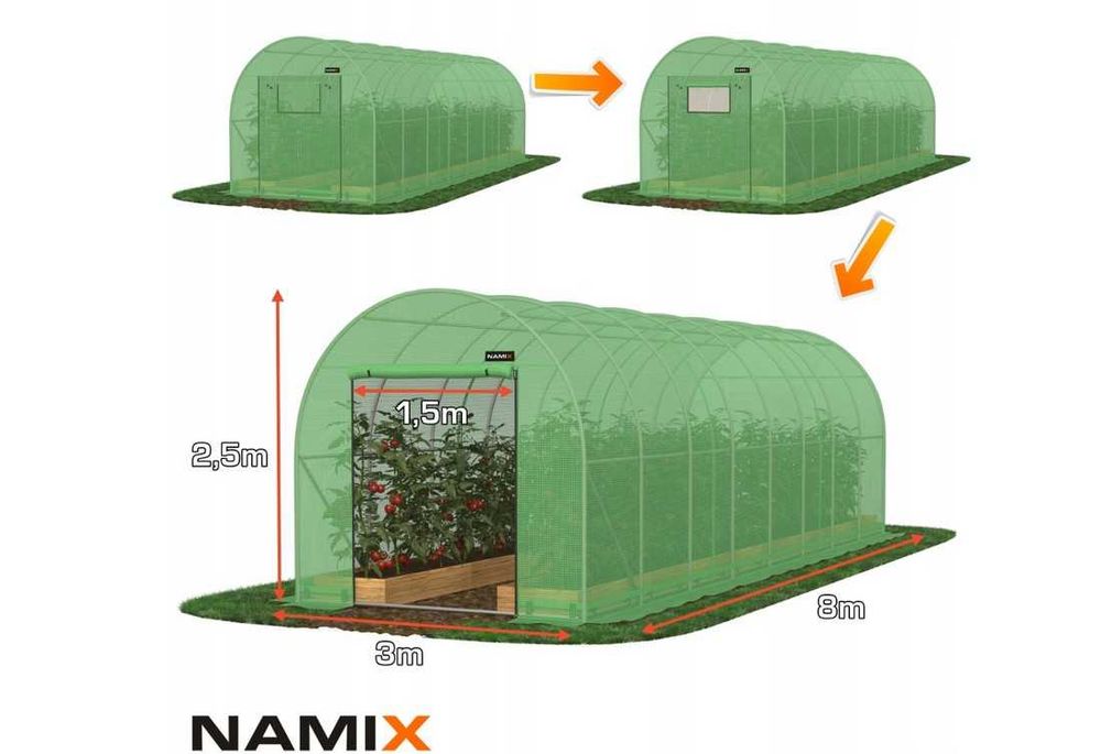 Tunel foliowy szklarnia 3x8 m 24m² wysokość 2,5m