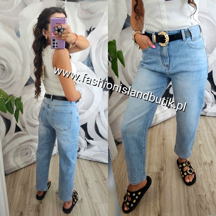 Jeansy Mom Fit niebieskie