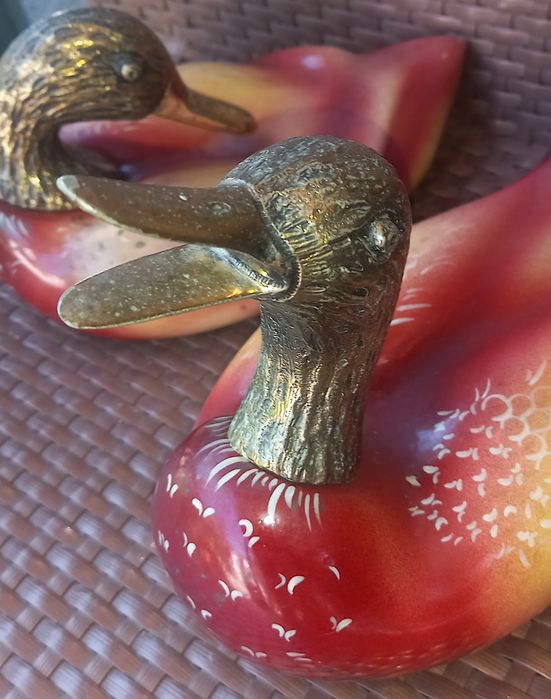 Raros casal de patos em bronze maciço pintados a mão,macho 2.750g,