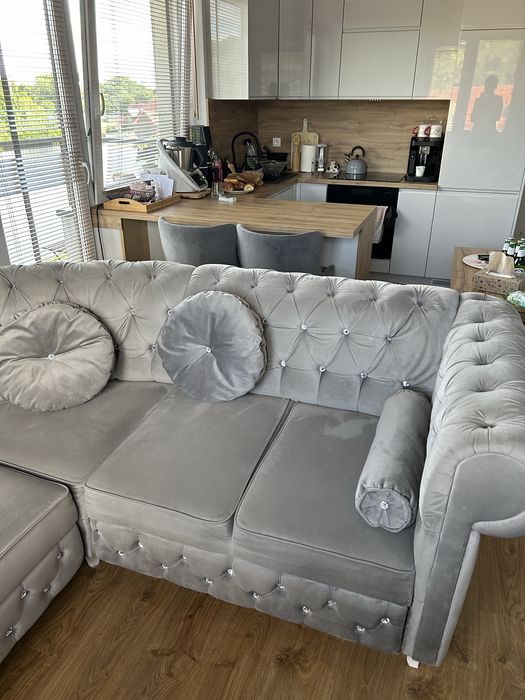 Narożnik Chesterfield - dwustronny, funkcja spania + pojemnik na pościel