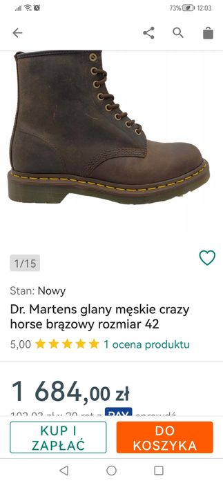 Nowe buty męskie Martens Crazy Horse roz 42