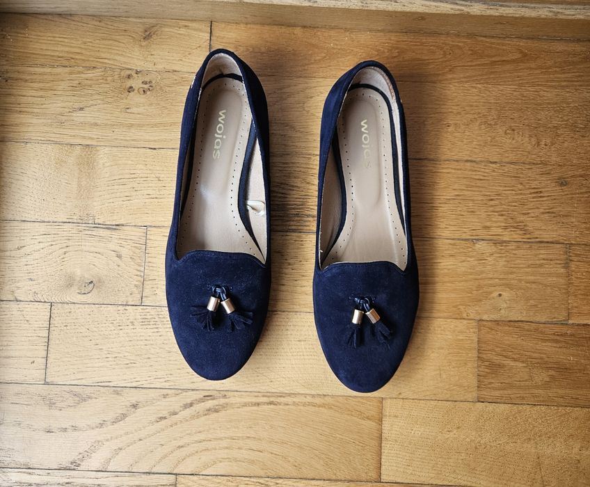 Nowe granatowe baleriny lordsy Wojas