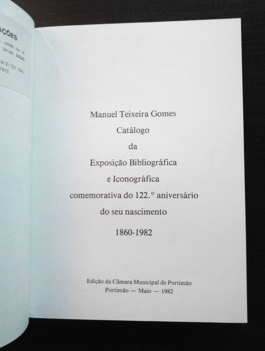 Manuel Teixeira Gomes - catálogo exposição bibliográfica iconográfica