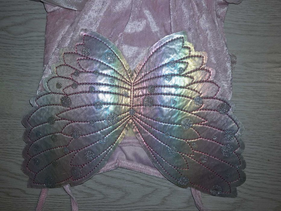 Strój wróżki 128 – różowa, tęczowe skrzydła