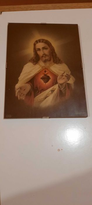 Estátua / Imagem + Quadro Sagrado Coração de Jesus