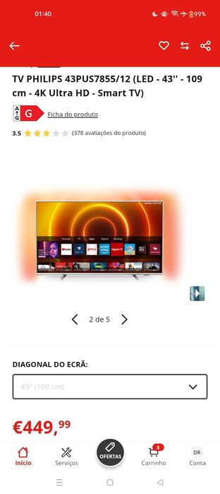 Smart Tv Philips 43 4k  ultra hd ambilight integrado