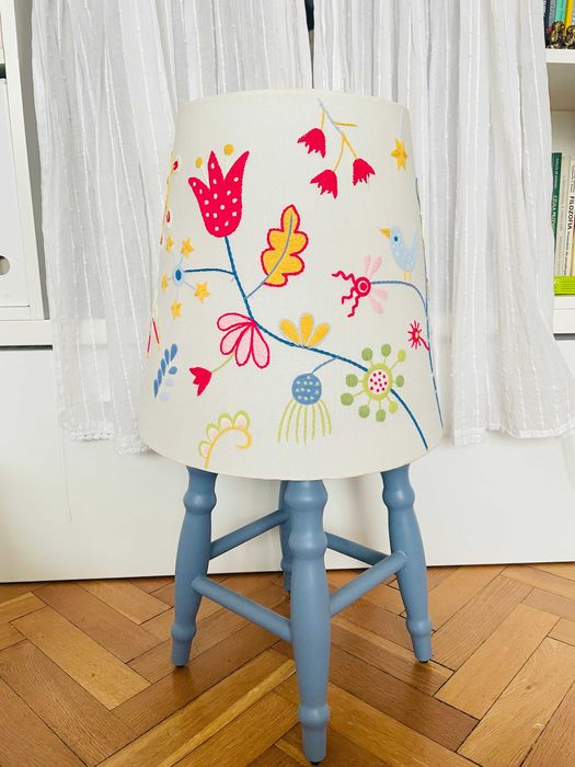 Duży haftowany abażur Ikea Alfhild Fägel klosz unikatowy