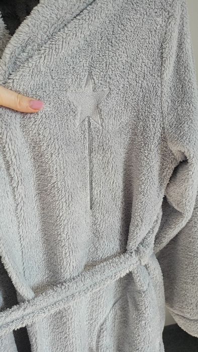 Nowy Szlafrok piżama pled z kapturem szary m