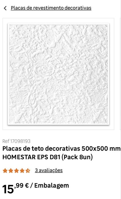 Placas de teto decorativas 500x500 mm - NOVAS