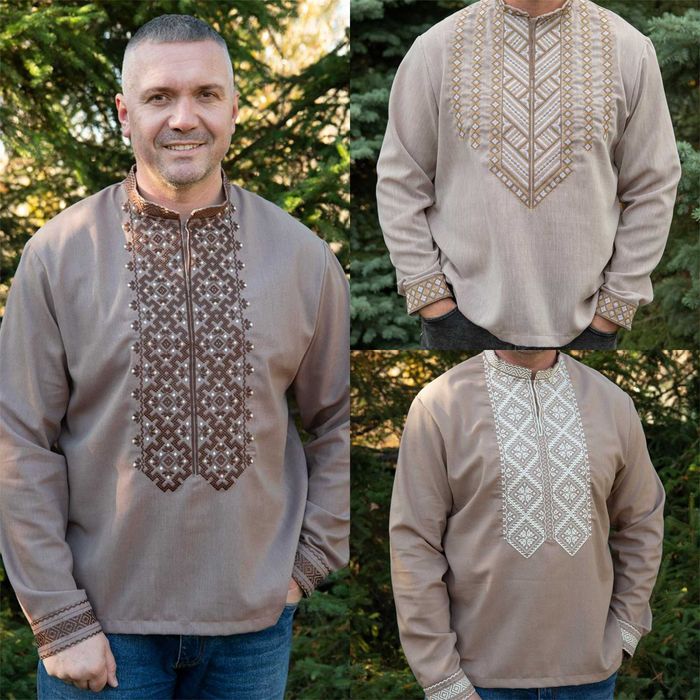 Чоловіча вишиванка українська натуральна сорочка з довгим рукавом