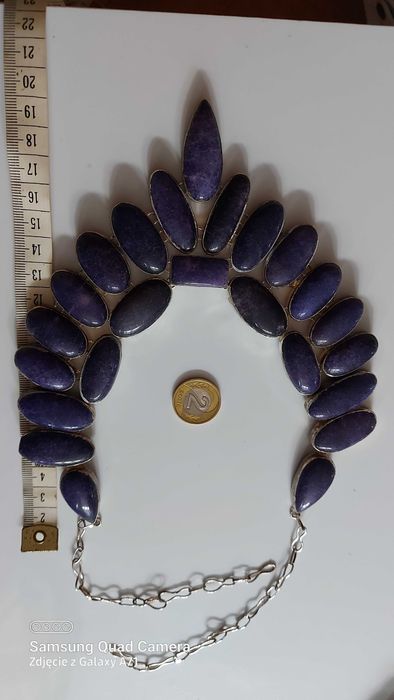 Duzy naszyjnik indyjski, doskonaly na sweter, kamienie szklo i mineral