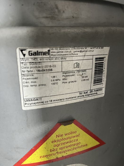 Zbiornik na wodę cwu Galmet 129 l