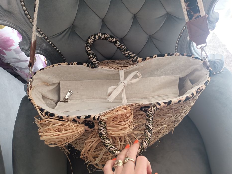 Śliczna torebka koszyk lato listonoszka plaża długi pasek