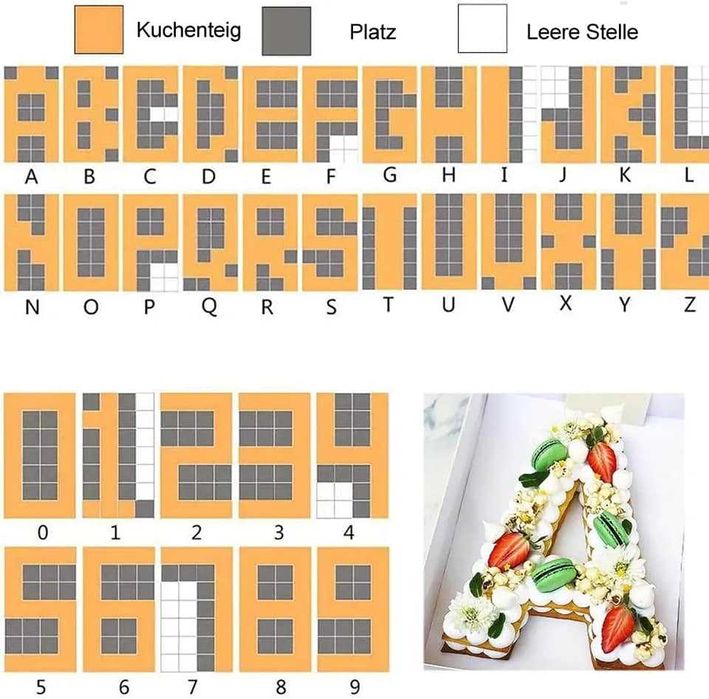 Zestaw foremek do wypiekania liter/cyfr z ciasta, zawiera 12 kwadratów