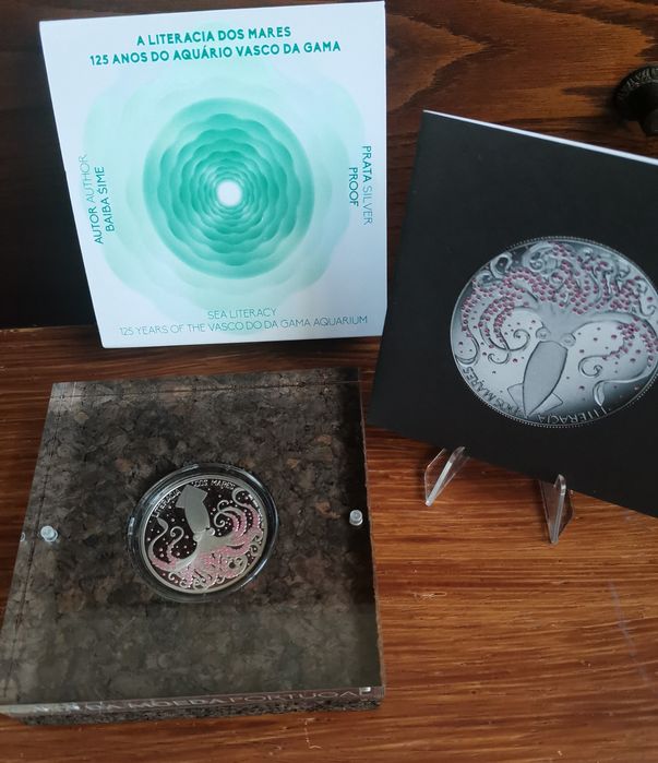 Moeda colorida em prata "Literacia dos Mares"