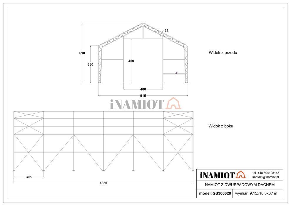 Hala namiotowa 9x18m wysoka 6m PVC 900g magazyn garaż