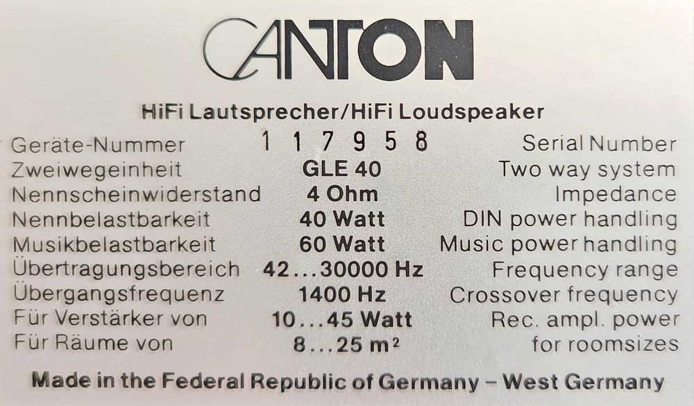 Canton GLE40 - kolumny, komplet 2 szt., made in Germany