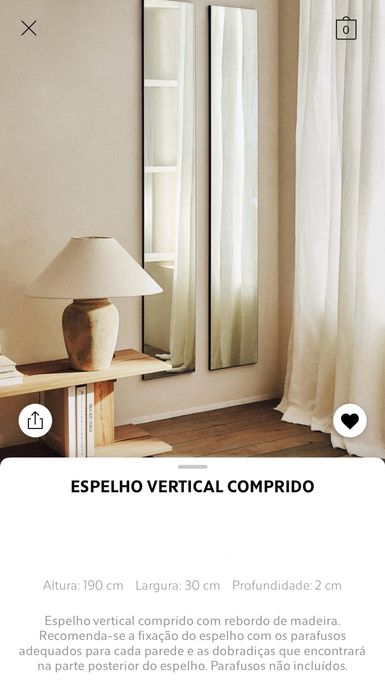 Eespelho Vertical Comprido Zara Home NOVO