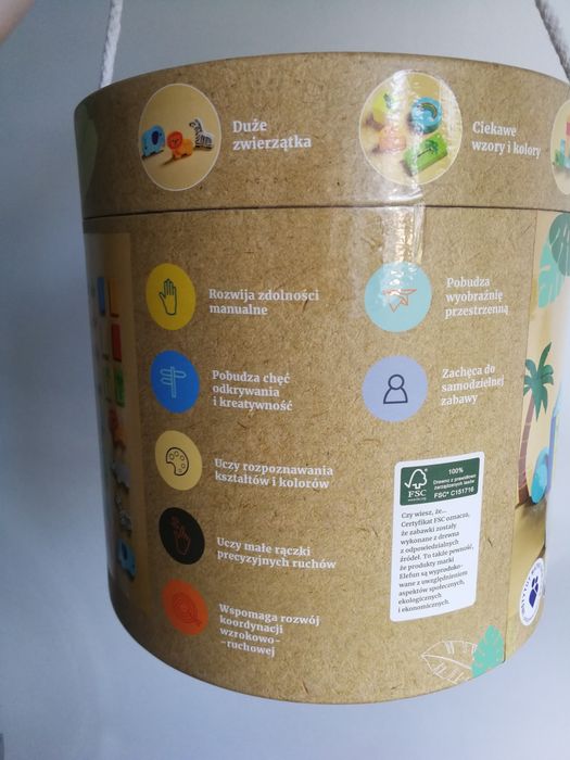 Nowe Klocki drewniane Elefun Safari wiaderko 60 element prezent 2025