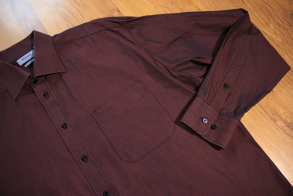 Koszula Bosweel r. 43 czerwono-czarna bawełna dł rękaw paski