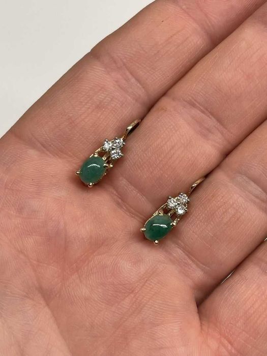 Złote Kolczyki - 14K - 4,57g - SZMARAGDY I DIAMENTY - Kraków