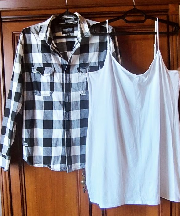 Майка р.52/XL белая и р.50-52 рубашка в клетку