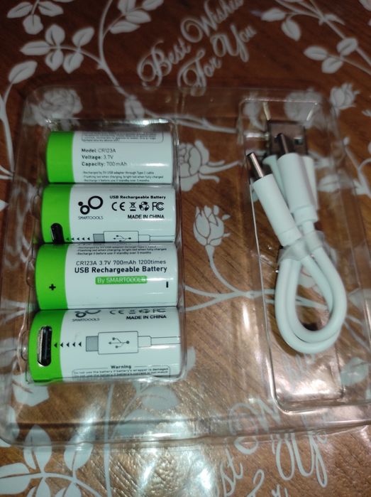 Акумуляторна батарейка CR123A / CR123 / 16340 Smartools 4 шт та кабель 1 шт 1 компл