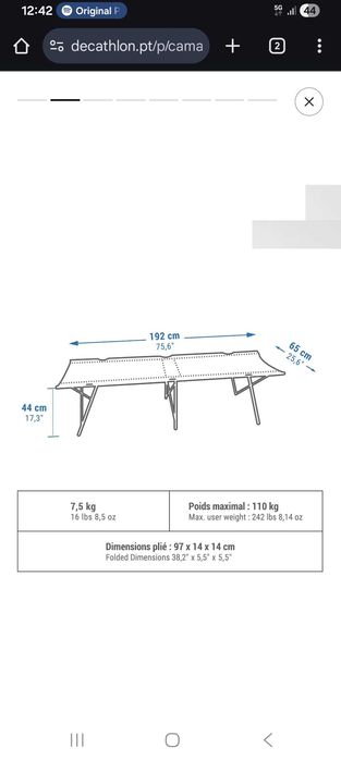 CAMA DE CAMPISMO - CAMP BED SECOND 65 CM - 1 PESSOA