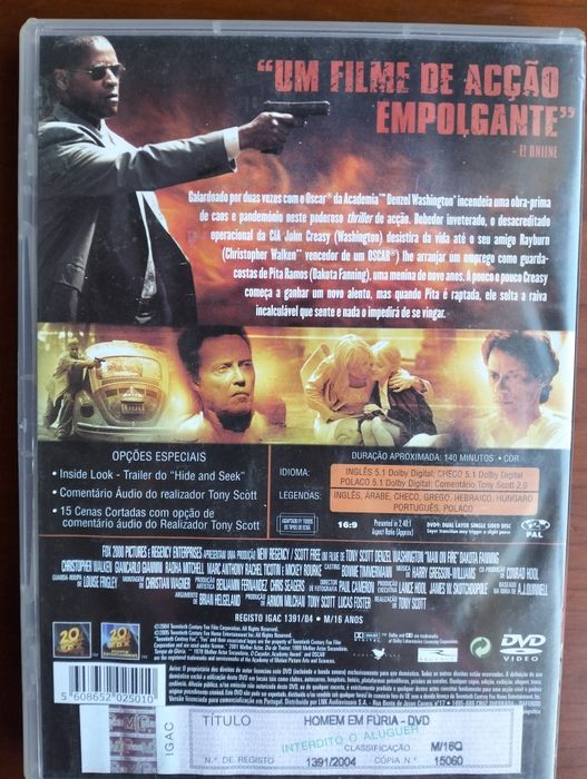 DVD Homem em Fúria/Man on Fire (Denzel Washington)