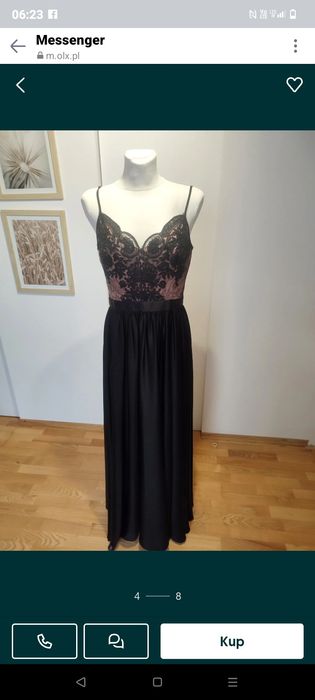 Długa sukienka damska czarno-beżowa Emo  koronka  na studniówkę maxi