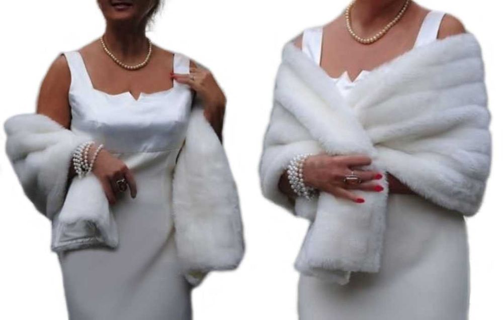 Piękny elegancki SZAL FUTRZANY do ślubu wesele