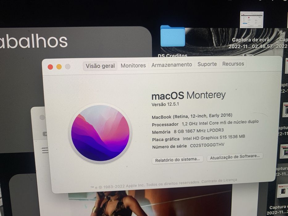 Vendo Macbook  ano 2016  12 polegadas