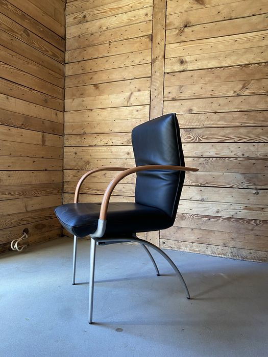 Rolf Benz skórzane krzesła fotele czarne –para, modern, design, bardzo dobry stan