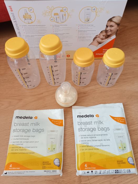 Medela Store & Feed Set e Bomba Tira-Leite Manual Harmony novo