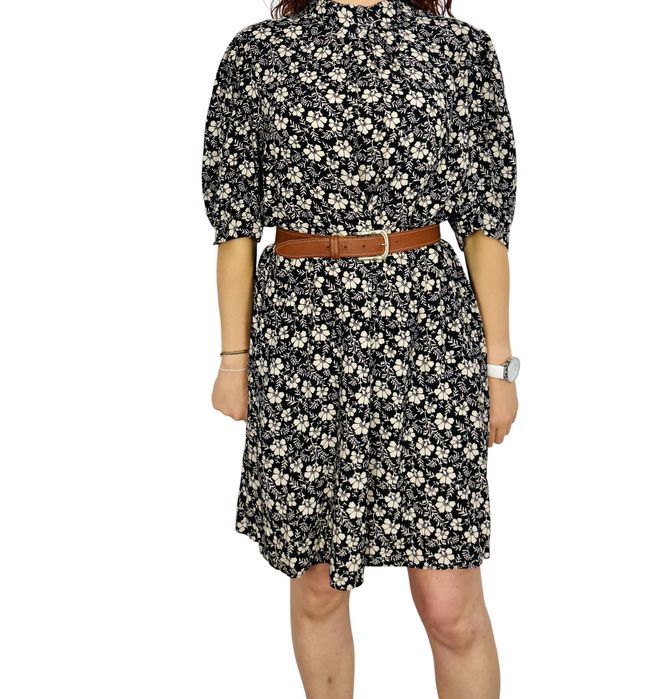 Czarna sukienka w drobne beżowe kwiaty XXL 44 George