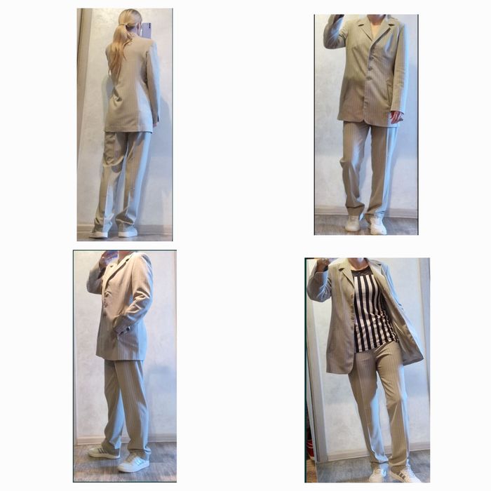 Брючный костюм светло оливковый в полоску джинсовый комбинезон  Lee